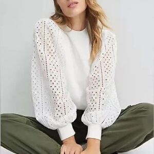 Anthropologe Othilia Imogen Eyelet Pullover White Size XL